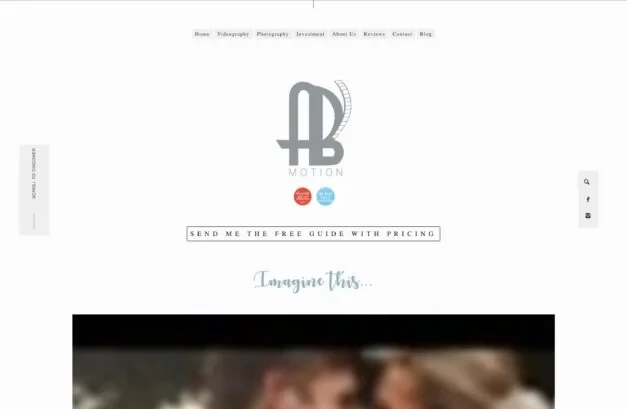 AB Motion photography website before redesign — dated layout and unclear pricing