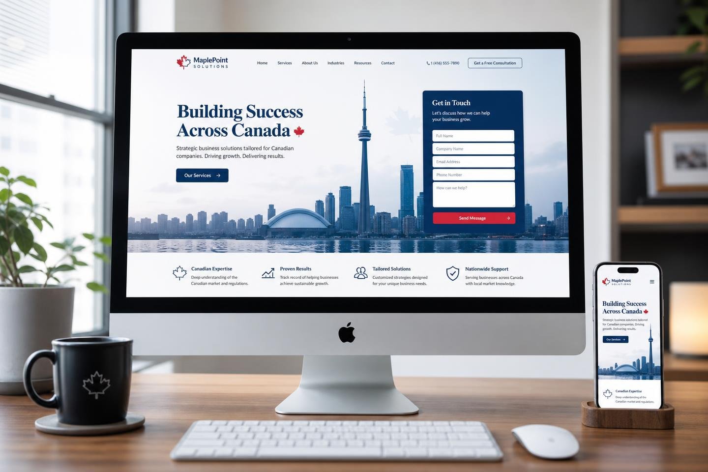 Modern Canadian business website mockup on desktop and mobile by Stack Decode