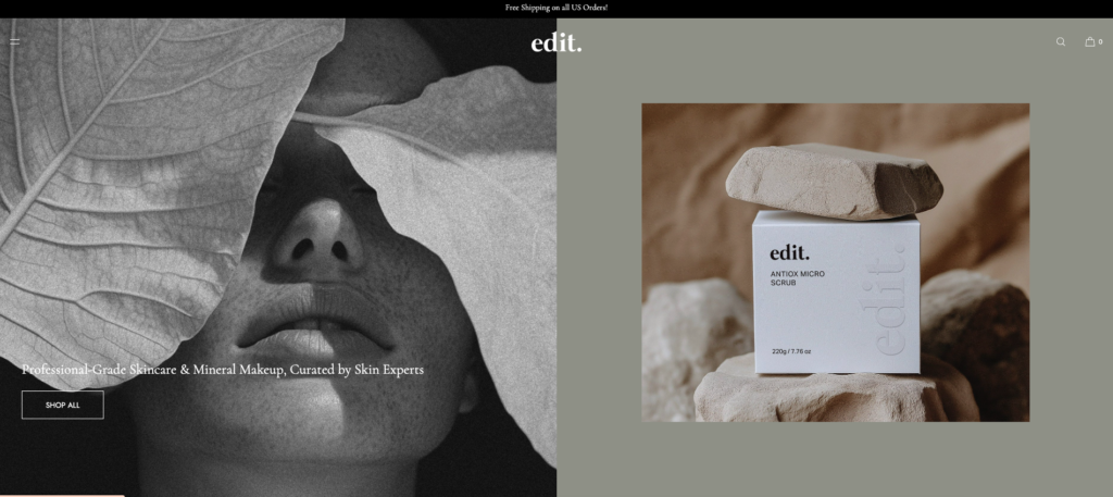 cosmetics website design Shopify homepage for Edit Cosmetics — Colorado, USA