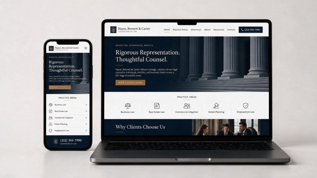 law firm website mockup showing desktop and mobile responsive design