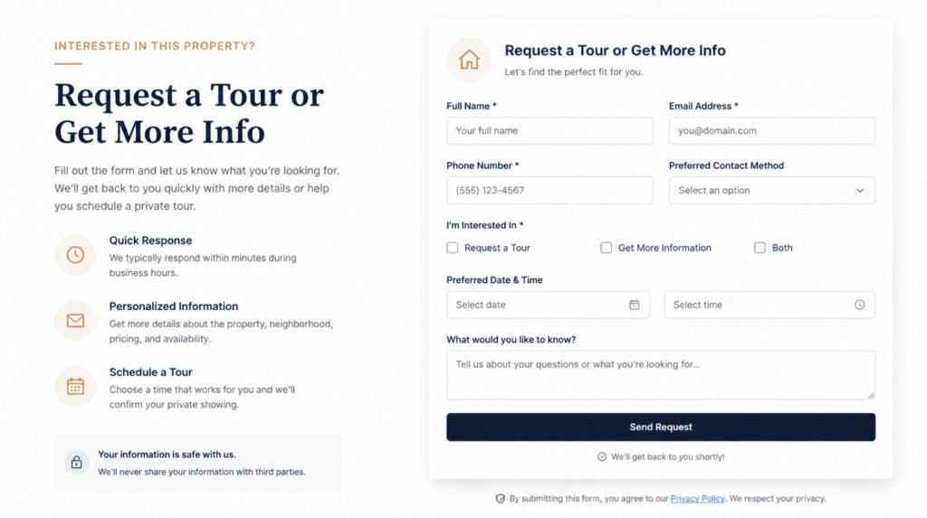 lead capture form example from real estate website design services