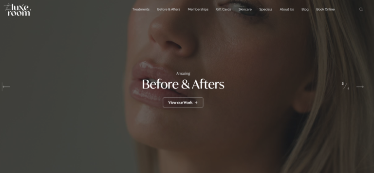 medspa website design WordPress homepage for The Luxe Room — Denver, Boulder, Fort Collins, Colorado