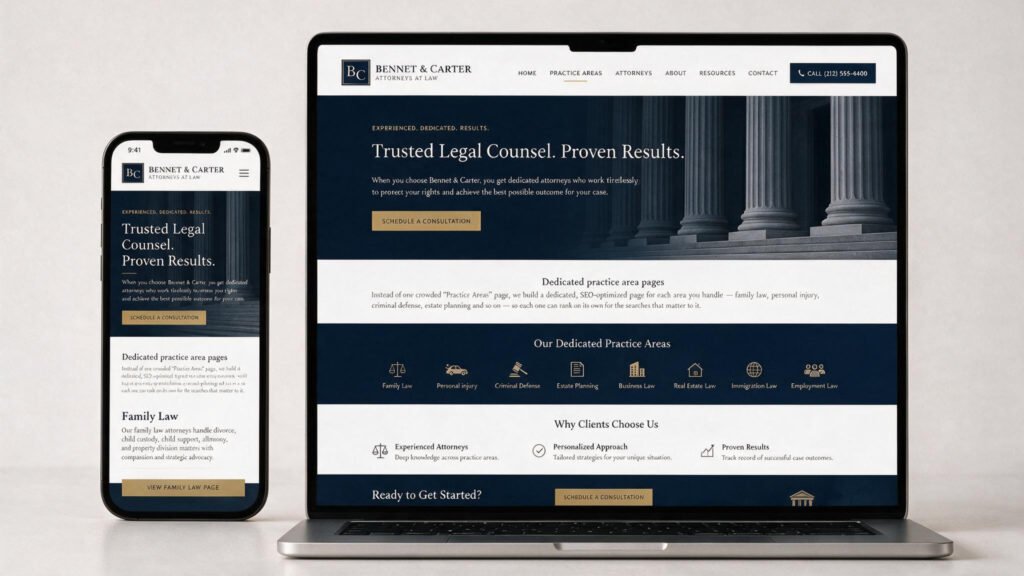 practice area page layout built with law firm website design services