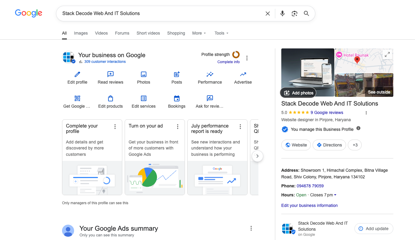 Stack Decode Google Business Profile showing 5.0 star rating in Pinjore, Haryana