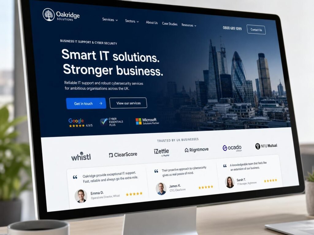 what a great UK business website needs — clear headline, call to action and trust badges