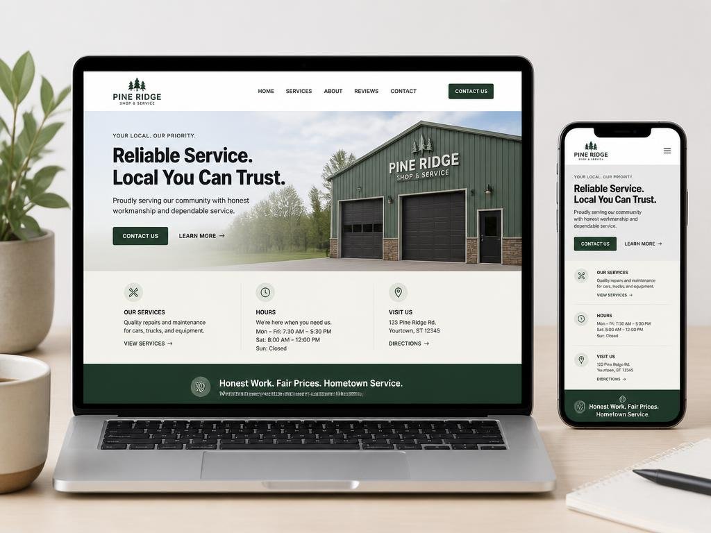 Responsive local shop and service website mockup designed for Kalka businesses on laptop and mobile