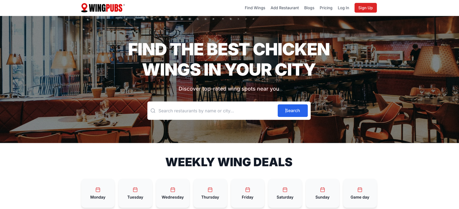 WingPubs restaurant directory platform built by Stack Decode India